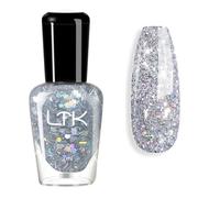 Silver Glitter Nail Polish - Quick Drying Nail Varnish - Silver Diamond Sparkle Long Lasting Varnish - Holographic Flash Shinny, No Baking & Easy to Apply for Women
