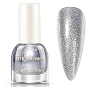 Silver Glitter Nail Polish - Sparkle Glitter Nail Varnish Quick Dry - High Glossy Diamond Silver Nail Varnish Glitter - Long Lasting Nail Polish Shimmer Nail Lacquer High Shine Salon Manicure Home