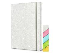 Silver Glitter Notebook A5 Hardback, 8.3x5.7 Inches 160 Pages Never Peel Off Glitter Lined Notebook for Girls Cute Teenager Journal for Women Blank Hardcover Notepads for Work Girls Gift