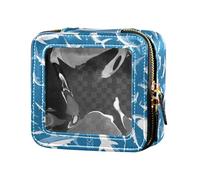 Silver Glitter Pattern Shiny Sparkles Cute Clear Small Makeup Bag for Women Cosmetic Containers Travel Bags for Toiletries, Sharks Water Blue Pattern, One Size