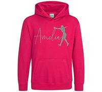 Silver Glitter Personalised Girls Boxing Hoodie, Birthday Gifts for Daughter Who Loves Boxing, Boxing Gym Hoody for Girls, 9-11 Years, Bright Pink