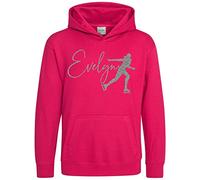 Silver Glitter Personalised Girls Ice Skating Hoodie, Custom Ice Skater Hoody, Christmas & Birthday Gift for Daughter Who Skates, 7-8 Years, Bright Pink