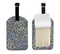 Silver Glitter Rainbow Sparkle,Luggage Tags Pu Leather Name Tag Travel Suitcase Identifier ID Tags Durable Baggage Label 2 pcs