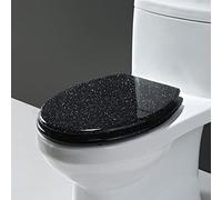 Silver Glitter Resin Round Toilet Seat, Soft Close Sparkling Decorative Bathroom Seats, Easy Clean(Black)