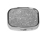 Silver Glitter Sparkles,Meta Pill Box 2 Compartment Medicine Case,Portable Organizer,Rectangle Meta Portable Organizer Pill Box 2453 Compartment Medicine Case
