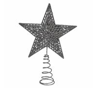 Silver Glitter Star Tree Topper - 17cm Christmas Tree Decoration, Sparkling Festive Star with Adjustable Wire Base