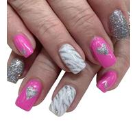 Silver Glittering Heart Valentine's Day Nails Set 24Pcs False Nails Full Covers Stick On Nails Suitable For Various Occasion