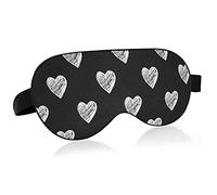 Silver Glowing White Hearts Seamless On Black Eye Masks Cover Blocks Light Sleep Mask Shade Cover Blindfold Relaxing Eyeshade Cover with Adjustable Head Strap for Men Women Kids