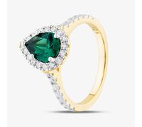 Silver Gold Plated Teardrop Green & White Cubic Zirconia Ring S2184Y-L