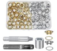 Silver & Gold Tent Eyelet Punch Kit 12mm, 100Pcs Metal Grommets with Hole Setting Tool and Storage Box, DIY Crafts Projects Tarpaulin Repair Sets for Fabric, Shoes, Bag, Canvas, Belt, Poster, Clothe