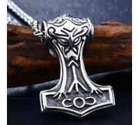 Silver Gold Viking Thors Hammer Mjolnir Pendant Necklace Men's Jewelry Chain 24"-Gold