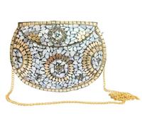 Silver golden Minimalist Mosaic Clutch Purse for Her - Vintage Ornate Indian bohemian Bag - Wedding Bridal Mother of Pearl Purse