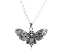 Silver Gothic Moth Necklace for Women Men Punk Skull Moth Necklace Death Head Moth Pendant Necklace, Metal, No Gemstone