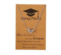 Silver Graduation Hat 2025 Engraved Pendant Necklace for Women Men Adjustable Chain Polished Stainless Steel Charm Choker PhD Master College High School Graduation Gifts With Inspirational Card