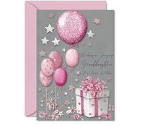 Silver Granddaughter Birthday Card - Silver and Pink Presents - Happy Birthday Card for Granddaughter from Grandad Grandma, A5 Bright and Joyful Bday Greeting Cards