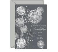 Silver Grandfather Birthday Card - Shimmering Dandelions - Happy Birthday Card for Grandfather from Grandson Granddaughter, 5x7 Inch Silver Elegant and Modern Bday Greeting Cards