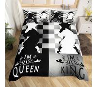 (Silver Gray Black, Single(No Comforter)) King and Queen Crown Duvet Cover Black White Mr Mrs Double Bedding Set For Adults Men Women,His And Hers Couple Comforter Cover Valentine'S Day