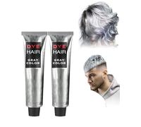 Silver Gray Hair Dye Cream,Silver Gray Natural Hair Dye Cream,Silver Hair Dye,Hairstyle Silver Hair Cream,Fashion Hair DIY Gray Silver Color Cream for All Hair Types (2 Pcs)