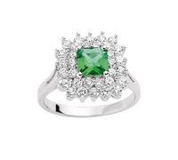 Silver Green and White Princess Cut and CZ Royal Cluster Ring - GVR396 Jewelco London White Q