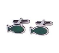 Silver & Green Fish Shaped Cufflinks