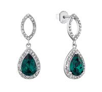 Silver Green Glass Stone Drop Earrings