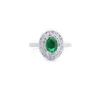 Silver Green Oval CZ Double Tier Halo Shoulder-set Cluster Ring - ARN187G Jewelco London White P
