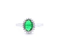 Silver Green Oval CZ Royal Princess Majestic Cluster Ring - ARN189G Jewelco London White N