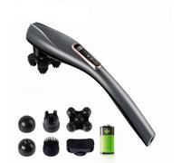 (Silver Grey) 220V 2000mAh Electric Handheld Vibrating Massager Cordless Massage Stick for Shoulder Neck Waist Back Massage With 6 Massage Heads