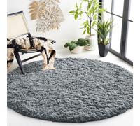 (Silver Grey- Circular Round Rugs) 4' Round Rugs Living Room Soft Fluffy Shaggy Carpet