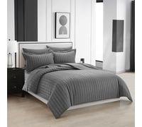 Silver Grey Double Duvet Cover Set - Soft Easy Care Brushed Microfiber Satin Stripe Bedding Set - Hotel Quality Hypoallergenic Shrinkage and Fade Resistant Cover With 2 Striped Pillowcases