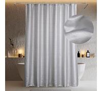 Silver Grey Fabric Shower Curtain - Glitter Sparkle Bling Shiny Metallic Shimmer for Bathroom - Anti Mould Water Repellent Washable for Wet Room - 183 x 183cm Drop