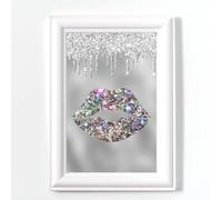 Silver GREY Holographic LIPS PRINT Digital Glitter PICTURE Poster A4 Wall Art Unframed