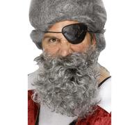 Silver Grey Pirate Beard Buccaneer Captain Curly Adults Fancy Dress