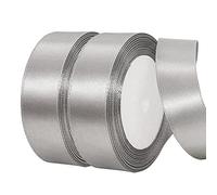 Silver Grey Satin Ribbon - 2 Rolls, 22M, 25mm Thick for Gift Wrapping, Crafting, Cake Decoration, Wedding, Christmas
