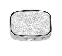 Silver Grey Seaweed Pattern Pill Case Pill Box Travel Pill Organizer Small Square Medicine Box for Purse & Pocket Gifts