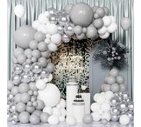 Silver Grey White Balloon Arch Kit,106 Pcs Grey White Metallic Silver Balloons Garland Kit for Boys Girls Birthday Party Bridal Baby Shower Wedding Anniversary Engagement Decoration