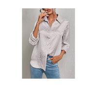 (Silver Grey, XL) Women Leopard Print Luxury Blouse Spring Summer Long Sleeve Lapen Vintage Button Up Shirt Office Lady Satin Tunics Harajuku Top
