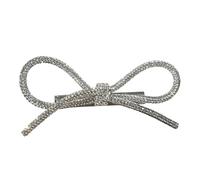 Silver Hair Bow for Women Girls Sparkly Rhinestone Hair Clips for Long Short Curly Thin Hair French Big Bling Ribbon Bowknot Alligator Hair Clips Fashion Wedding Party Hair Styling Accessories