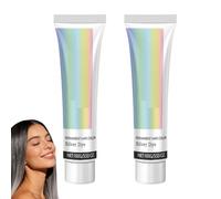 Silver Hair Dye Permanent, Natural Extract Silver Gray Hair Dye Cream, Long-Lasting Vibrant Silvers Hairs Balm, NonIrritating Gray Hairs Balm, Safely Saturated Color Haired Cream, Even Coverage (2PCS)