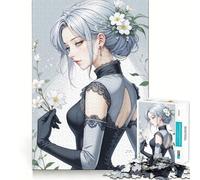 Silver-Haired Beauty in Gothic Lace Jigsaw Puzzles for Teenagers 1000 Pieces Mind Puzzle Peaceful Fun Art Assembly Lovely Gift 38x26cm