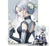 Silver-Haired Beauty in Gothic Lace Jigsaw Puzzles for Teenagers 1000 Pieces Mind Puzzle Peaceful Fun Art Assembly Lovely Gift 38x26cm