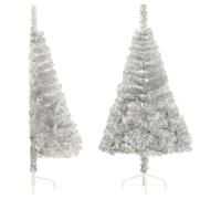 Silver Half Christmas Tree 150x95cm PVC & Steel with Stand, Space-Saving Design