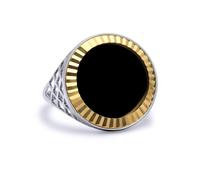Silver Half Sovereign Coin Mount Onyx Ring 9ct Gold Fluted Bezel - XRN168-H Jewelco London Multi X