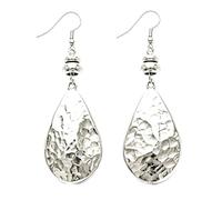Silver Hammered Earrings for Women Handmade Teardrop Hammered Textured Earrings for Women, M, Metal, No Gemstone