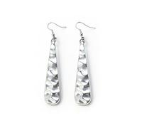 Silver Hammered Earrings for Women, Long Dangle Silver Tone Hammered Earrings Metal Teardrop Shape Vintage Minimalist Boho Lightweight Dangle Earring, Trending Unique & Statement Hook Earrings