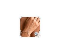 Silver Hand Chain Bracelets for Women Waterproof Hand Chain Bracelet with Ring Set Adjustable Layered Zirconia Bead Flower Link Chain Bracelet Finger Ring Dainty Hand Jewellery Gift for Women - Bead