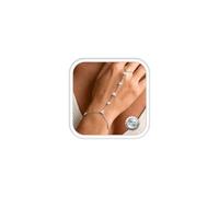Silver Hand Chain Bracelets for Women Waterproof Hand Chain Bracelet with Ring Set Adjustable Layered Zirconia Bead Flower Link Chain Bracelet Finger Ring Dainty Hand Jewellery Gift for Women-S CZ