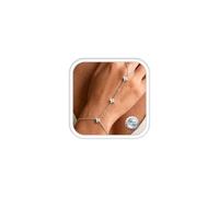 Silver Hand Chain Bracelets for Women Waterproof Hand Chain Bracelet with Ring Set Adjustable Layered Zirconia Bead Flower Link Chain Bracelet Finger Ring Dainty Hand Jewellery Gift for Women - Flower