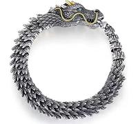Silver Handmade Dragon Chain Bracelet, Men Unique Vintage Handmade Dragon Bracelet, Chinese Dragon Bracelets, Handmade Bracelets, Gothic Jewelry Hip Hop Bangle Gift (20cm, Silver)