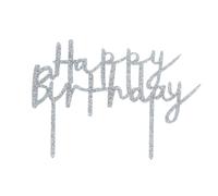 Silver Happy Birthday Acrylic Cake Topper, Reusable Birthday Cake Decoration